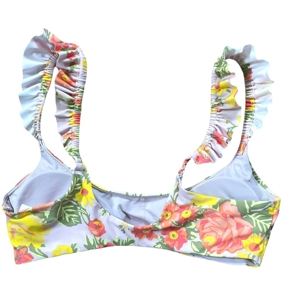 AERIE Scoop Neck Floral Ruffle Shoulder Bikini Top New With Tags - Picture 8 of 9